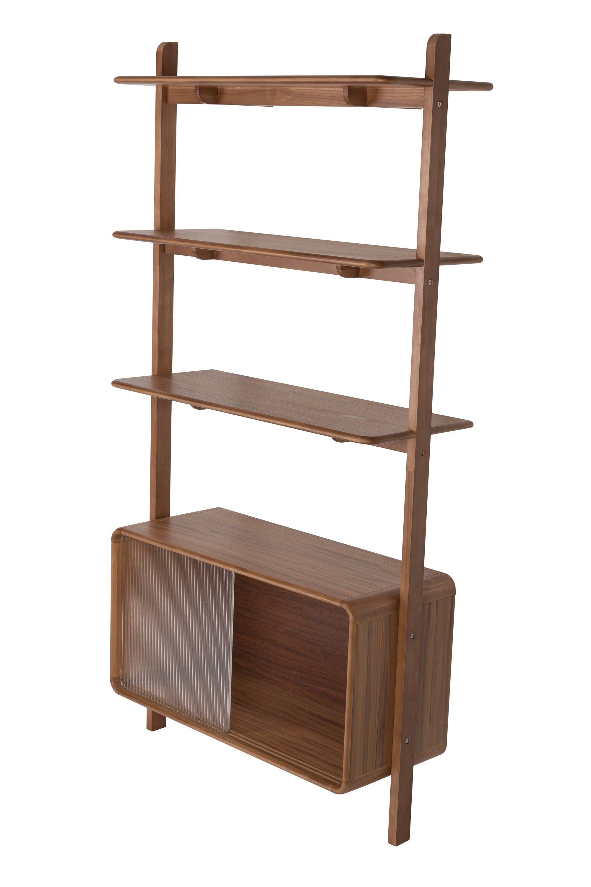 Zuiver Rise Walnut Brown Wood & Ribbed Glass Display Unit